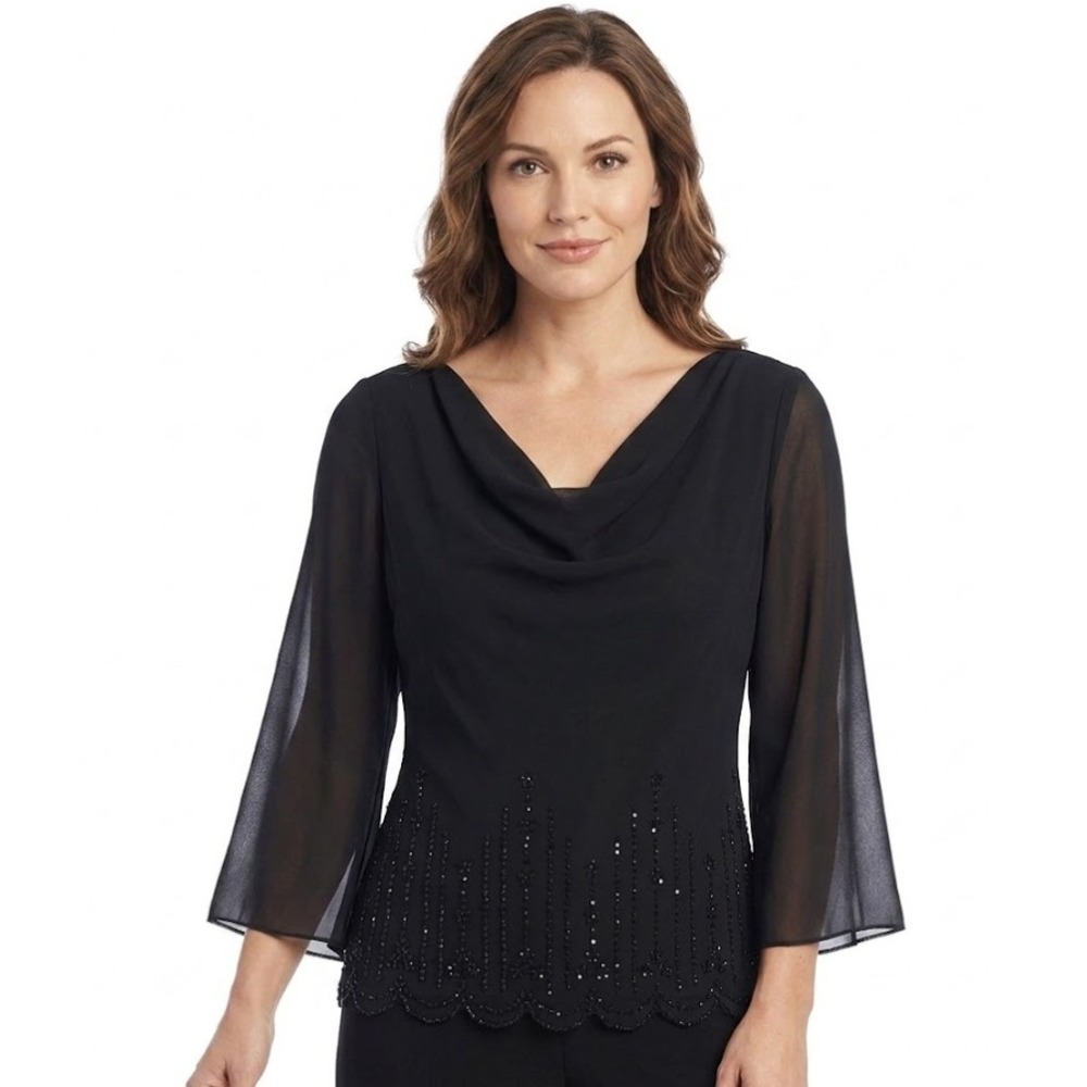 Xscape By Joanna Chen Top size 14 Petite‎ Black Draped Embellished Evening Event